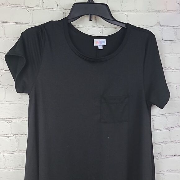 LuLaRoe Solid Black Carly Dress XS (2/4) Jersey Knit Swing Midi Pocket Hi-Low - Picture 3 of 7